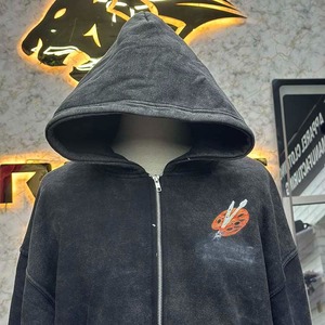 Sweat à capuche en coton polaire épais pour hommes hiver fermeture éclair brodé impression numérique personnalisée Streetwear chaud veste à capuche OEM - Product Image 3