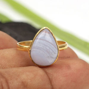 Bague pierre précieuse agate dentelle bleue naturelle 10x14mm forme de poire argent sterling 925 plaqué or éternité vermeil bijoux fins pour femmes - Product Image 6