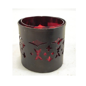Powder Coated Metal Die Cut Design with <b>Red</b> Glass Votive Hurricanes <b>Candle</b> Holder Home Decorative Wedding Party Table Top Decor - Product Image 1