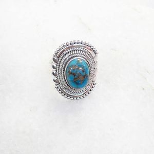 Anillo de estilo clásico de Plata de Ley 925, piedra preciosa turquesa, corte ovalado, joyería fina para bodas, fiestas, aniversario, Regalos perfectos - Product Image 3