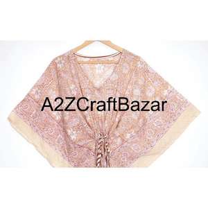 Vestido Casual Ligero y Ecológico, 100% Algodón Puro, Cuello en V, Estilo Kaftan, Estampado Floral Bohemio, Manga Corta - Product Image 3