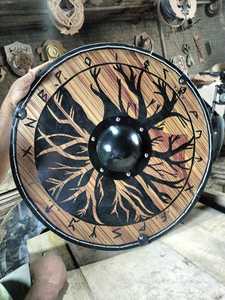 Bouclier Viking rond médiéval Design unique Bouclier lourd en bois et en métal Bouclier prêt au combat Cosplay Taille personnalisée - Product Image 6