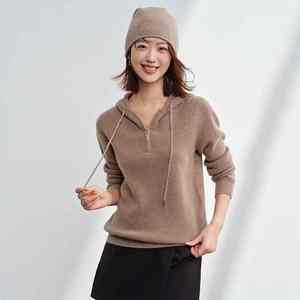 Venta al por mayor personalizada Mujeres 100% Cachemira Sudadera con capucha Suéter 1/4 Cremallera Cachemira Jersey Lujo Cachemira Sudadera con capucha - Product Image 4