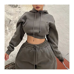 2024 personnalisé de haute qualité solide vêtements de sport pour femmes 2 pièces antistatique recadrée à capuche survêtement ensemble grande taille survêtements pour l'automne - Product Image 1