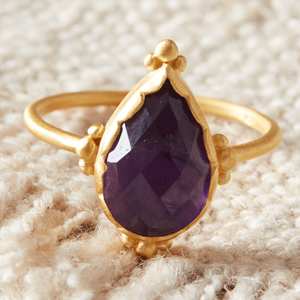Bague de fiançailles pour femme en argent 925 avec améthyste dorée vintage en forme de goutte d'eau sertie clos, style Art Palace, tendance pour le quotidien - Product Image 3