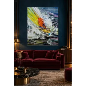 Impression sur toile de voilier coloré Fida sur vagues moussées - Product Image 5