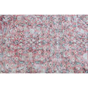 Tapis turc vintage 3,7x6,8 pieds, tapis marocain traditionnel en laine écologique avec design patchwork et envers en latex rose gris - Product Image 5