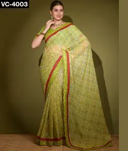 Trendy Style Heavy Georgette Chiffon Patola Print with Foil Work Saree with Big Sequence Double Lace with Banglory Blouse Pieces