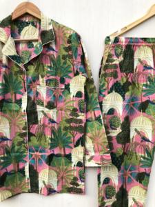 Conjunto de pijama de algodón floral hecho a mano, estampado a mano, estilo indio, vestido de algodón, regalo para ella. - Product Image 2