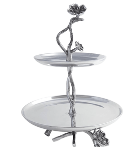 Classic <b>Three</b>-<b>Tier</b> Decorative <b>Cake</b> <b>Stand</b> with White Porcelain Plates Ring Handle & Metal Frame for Elegant Hosting - Product Image 2