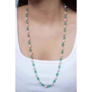 Small Bohemian Style Sea Green <b>Pearl</b> Beaded <b>Necklace</b> Classic Religious Trendy <b>Gold</b> Plated Alloy Chain for Party or Gift - Product Image 2