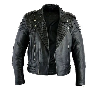 Veste en cuir de mouton tissé noir vintage pour homme Rock Punk Biker Racer Col montant Service personnalisé OEM - Product Image 1