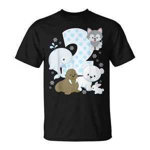 Camiseta de cumpleaños número 2 con animales del Ártico, oso polar, morsa, zorro, tema marino, camiseta para niños - Product Image 2