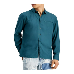 Camicia da uomo INC Toby in popeline 100% cotone, tessuto a quadri, con bottoni, colletto alla coreana, traspirante, blu, taglia XL - Product Image 4