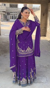 Nuevo diseñador bohemio Casual Chinon Sharara traje pesado elástico bordado trabajo lindo sólido completo puntada secuencia tejido - Product Image 2