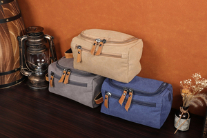 Haute qualité en cuir toile voyage trousse de toilette Dopp Kit hommes lavage toilettage cosmétique rasage étui TDB-0036 - Product Image 5