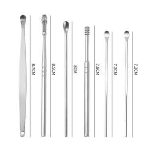 Ensemble de cure-oreilles multicolores 6 pièces, outils de nettoyage d'oreilles sécuritaires, étui pliable portable en acier inoxydable coloré - Product Image 4