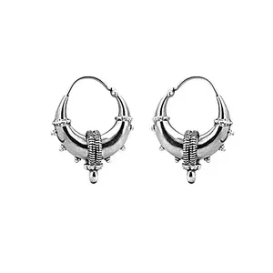 Boucle d'oreille créole en argent avec design tribal traditionnel, rhodiée, pour femme, avec or rose, diamant, perle, zircon, tendance, religieuse - Product Image 3