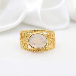 Best Quality 18K Gold Plated Handmade Spiral Designer Ring Oval Shaped <b>Rainbow</b> Moonstone Gemstone Fashionable for Women Men - Product Image 5