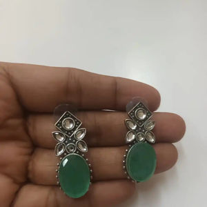 Traditional <b>Green</b> Stone Stud Brass Earrings Trendy Party Wear for Girls and Women Bulk Product <b>Jewelry</b> - Product Image 1