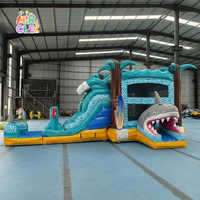 Château Gonflable Commercial Requin avec Toboggan Eau Combo Piscine Thème Océan Wet Dry pour Location Fêtes Enfants