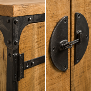 Meuble de salon en bois massif industriel, cadre métallique, portes shaker, 2 tiroirs, 3 étagères, garantie 5 ans, mobilier d'intérieur antique - Product Image 2