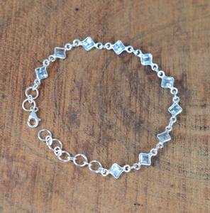 Pulsera clásica de plata maciza 925, joyería para mujer, Plata de Ley 925, piedra preciosa blanca T9opaz, estilo bohemio, pulsera hecha a mano para mamá - Product Image 2