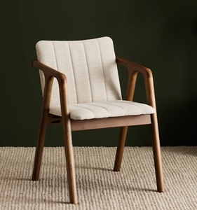 Chaise de Salle à Manger Moderne Mid-Century en Bois de Noyer avec Siège et Dossier Rembourrés Beige Design Élégant Fauteuil Minimaliste - Product Image 1