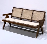 MANISH ART HANDICRAFTS Banc trois places en bois massif avec rembourrage en mousse, dossier coussiné, style Mid-Century Modern, pour salon et mobilier de parc