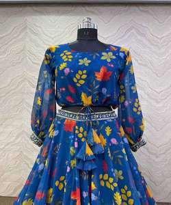 Secuencia de bordado Georgette de último diseño con Zari Work Gorgeous Anarkali Lehenga Choli Dupatta Venta al por mayor Ropa de fiesta étnica ApparelGarment - Product Image 3