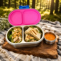 Boîte à lunch en acier inoxydable 304 de 900 ml, 2 compartiments, conteneur bento en métal avec gobelet anti-fuite pour enfants, école, bureau, pique-nique