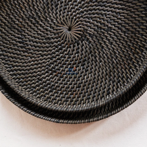 Ensemble de plateau rond en rotin artisanal décor de service taille personnalisée panier de Table à thé café plateau de service tissé - Product Image 3