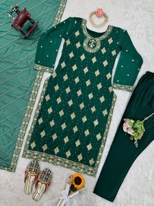 ปาร์ตี้ที่สวยงามสวมด้านบน-pent และ dupatta กับด้ายกับการทำงานลำดับ - Product Image 3