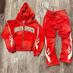 Survêtement personnalisé 100% coton molletonné Broderie usée Appliqué Survêtements pour hommes Délavage à l'acide délavé surdimensionné Pull-over Survêtement - Product Image 1