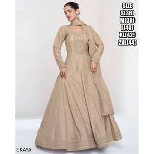 Traje Anarkali de viscosa, seda y rayón, hecho a mano, con bordados elaborados, mangas largas, diseño acampanado, dupatta, estilo pakistaní indio, salwar kameez. - Product Image 3