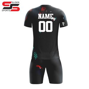 Venta al por mayor baratos transpirable 100% poliéster manga corta uniformes hombres cuello redondo fútbol Jerseys conjunto para niños adultos - Product Image 4