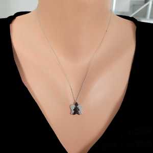 Colgante de Ángel de Plata de Ley 925 con Piedra Blanca, Diseño Clásico de Alas, Bañado en Rodio, Turquesa, Diamante, Perla, Cadenas de Compromiso - Product Image 1