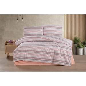 Ensemble de housse de couette simple rayée rose poudré Bella Home Scarle, neuf en boîte - Product Image 1