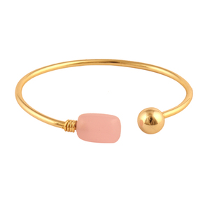 Meilleure vente en gros bracelet réglable en calcédoine rose bracelet lisse plaqué or en forme de culbute ouvert bracelet jonc bijoux - Product Image 1