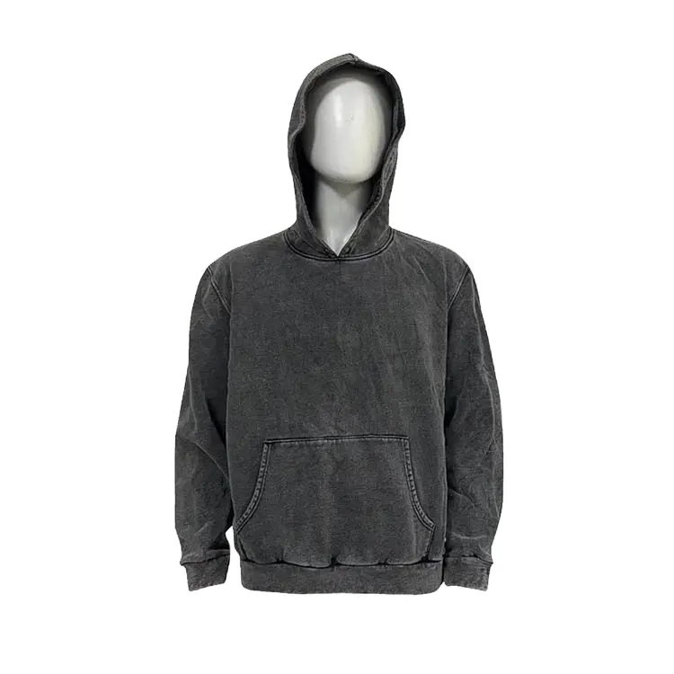 Özel yağ boy soluk sıkıntılı siyah ağır out eski kazak % 100% pamuk erkekler vintage asit mineral taş yıkama hoodie