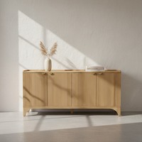 Buffet de cuisine moderne avec pieds pilier, en bois massif naturel, portes multifonctionnelles, résistant à l'eau, facile à nettoyer, MDF