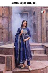 El último diseñador Banarasi seda bordado secuencia mano trabajo Anarkali Vestido por Fab Zone - Product Image 2