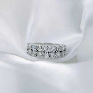 Elegante brillante 925 Sterling Sliver dos filas VVS Moissanite diamante eternidad anillo de compromiso, anillo de bodas - Product Image 1