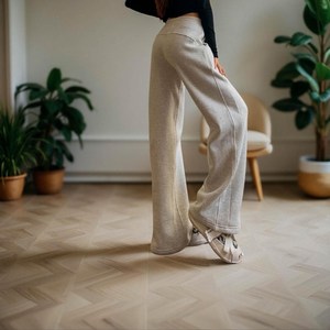 Pantalon de jogging décontracté à taille haute pour femmes : Pantalon de survêtement à jambe droite à taille haute pour femmes, vêtements confortables - Product Image 2