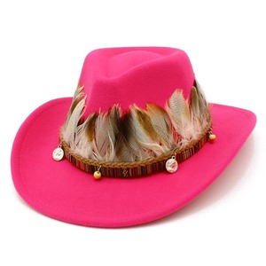Sombrero de vaquero para hombre y mujer, sombrero de Jazz con plumas rizadas, sombrero de vaquero de alta calidad - Product Image 2