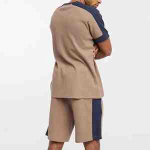 Conjunto de dos piezas liso de verano para hombre, sudadera de manga corta y pantalones cortos, conjunto personalizable, cuello redondo de dos tonos - Product Image 6