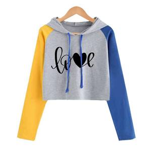 Vente en gros de haute qualité pour femmes crop top sweats à capuche respirant imprimé crop top à capuche pour femmes - Product Image 1