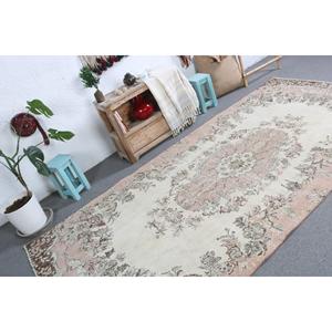 Turkish Vintage Rug, 4.9x10.1 ft Rug, Pink <b>Brown</b> Patchwork <b>Wool</b> Rug - Product Image 3