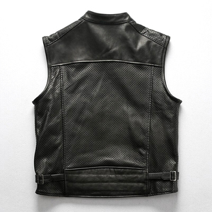 <b>Men's</b> Breathable PU Leather Moto Vest Stand Collar Zipper Closure Solid <b>Black</b> Summer Outerwear <b>Men's</b> Leather Vest <b>Waistcoats</b> - Product Image 2