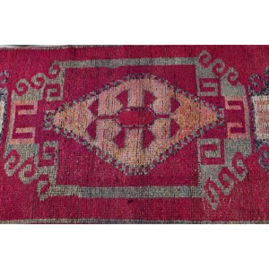 Turkish Vintage Rug, <b>Runner</b> 2.9x11.8 ft (89x359 cm) Rug, <b>Red</b> Moroccan Wool Rug - Product Image 5